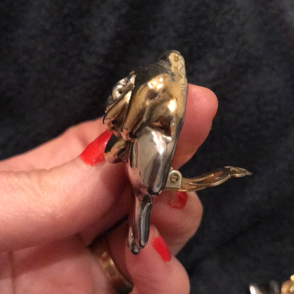 Sterling silver & gold plated earrings clip-on 925 silver mark like-new vintage - Picture 7 of 12